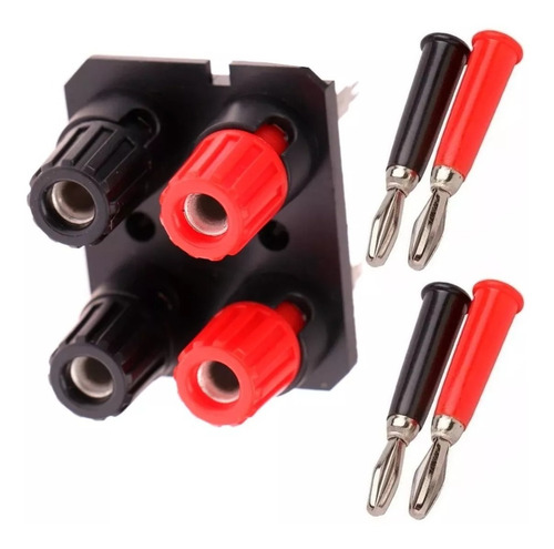 1 Borne Para Plug Banana Duplo 4mm + 4 Plug Banana 4mm