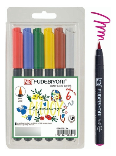  6 Marcadores Kuretake Fudebiyori Brush Lettering Colores