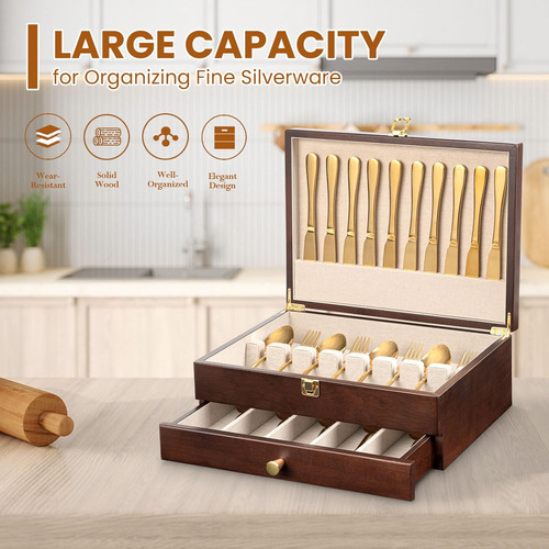 Caja De Almacenamiento De Cubiertos De 2 Capas Con Cajón, Ba