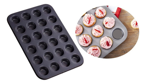 Molde X24 Mini Muffins Antiadherente Cupcakes Magdalenas Color Negro