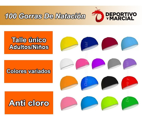 Imagen 3 de 9 de 100 Gorras De Natacion Lycra Varios Colores Nereo Pileta Set