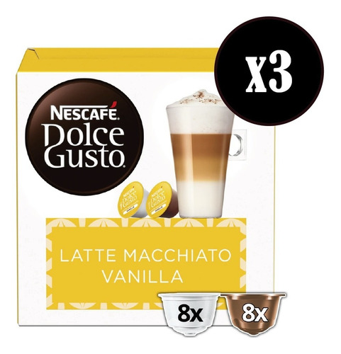 Imagen 1 de 5 de Capsulas Café Latte Macchiato Vainilla X3 Cajas De 16u