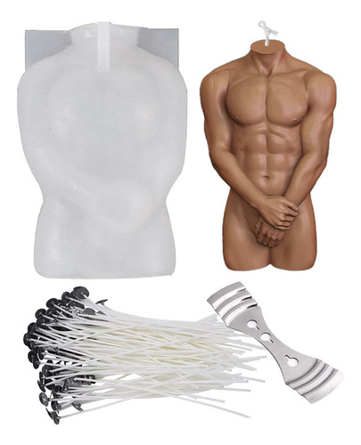 Diy 3d Muscle Man Body Art Silicone Mold & 50 Candle Wicks,