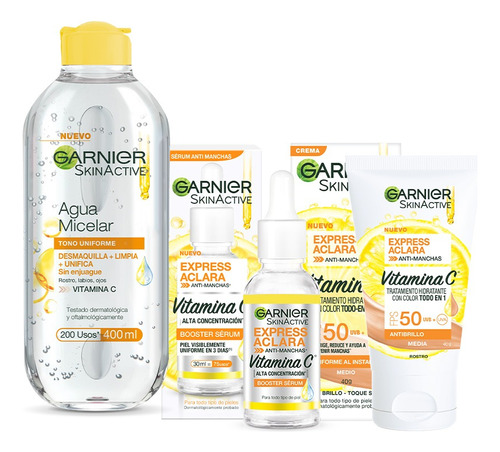 Kit Garnier Express Aclara: Micelar, Serum Y Todo-en-1 