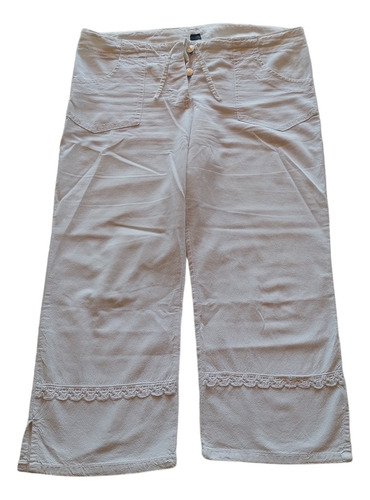  Pantalón Mujer Capri Lienzo Blanco