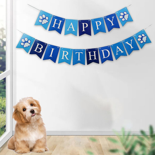 Pancarta De Fiesta De Cumpleaños De Perro Para Adornos Azul