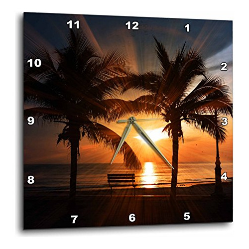 Reloj De Pared 3d Rosa Maravilloso Atardecer Con Palmera Y V