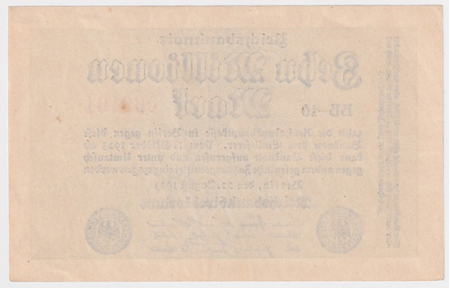 Imagen 2 de 3 de Alemania Billete 10000000 Marcos Pick 106 Año 1923 Unc Sin Circular