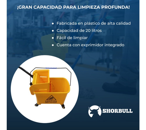 Cubeta Trapear Industrial Carrito Exprimidor 20l Shorbull