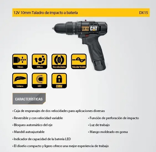 Taladro Percutor Inalámbrico De 3/8' 12v Caterpillar | MercadoLibre
