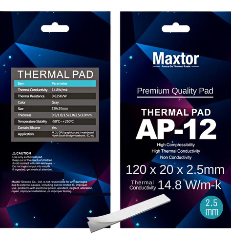 Pad Térmico Maxtor Ap-12 120x20x 2.5mm Conductivity 14.8w/mk Color Gris