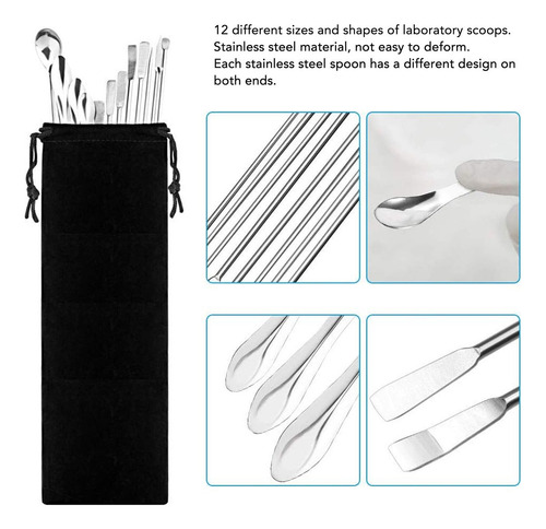 Colher De Aço Inoxidável, Espátula De Laboratório, 12 Peças