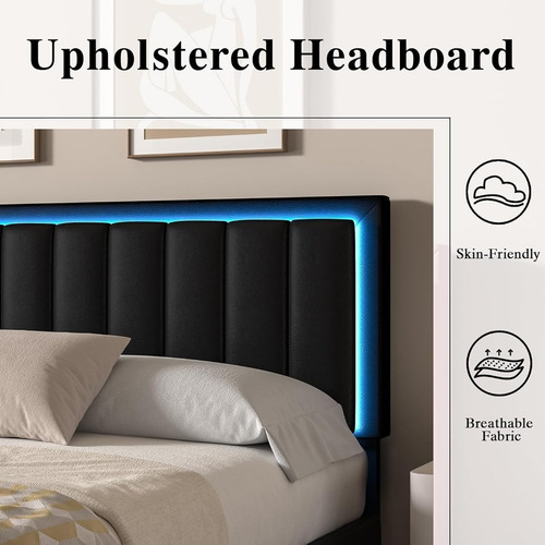 Bed Frame King Size Color Black C/cabecera Con Luz Led