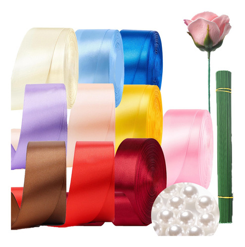 10 Rolls Listón 225 Metros Satinado Para Diy Decoracion 38mm 10 Colores