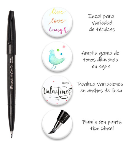 Imagen 4 de 9 de Marcadores Punta Pincel Base Agua Pentel 3 U