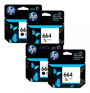 Kit Combo 2 Tinta Hp 664 Color Y 2 Negro F6v28al F6v29al