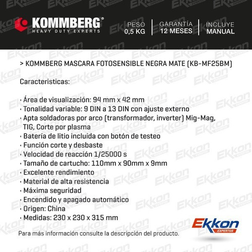 Imagen 3 de 9 de Oferta Soldadora Inverter Kommberg + Digital + Masc + Esc