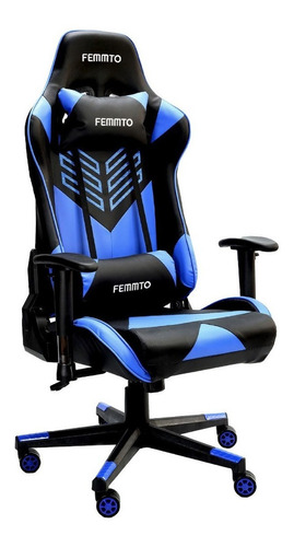 Silla de escritorio Femmto GE002 gamer ergonómica  azul con tapizado de cuero sintético