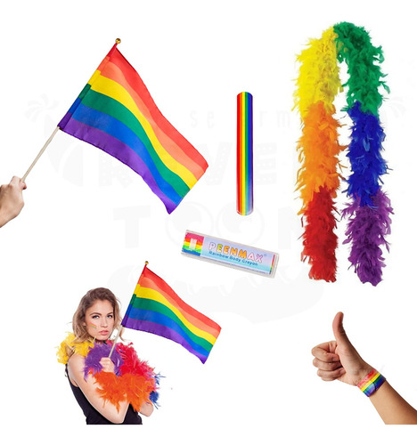Bandera Gis Pulsera Estola Plumas Gay Pride Fiesta Lgbt Drag