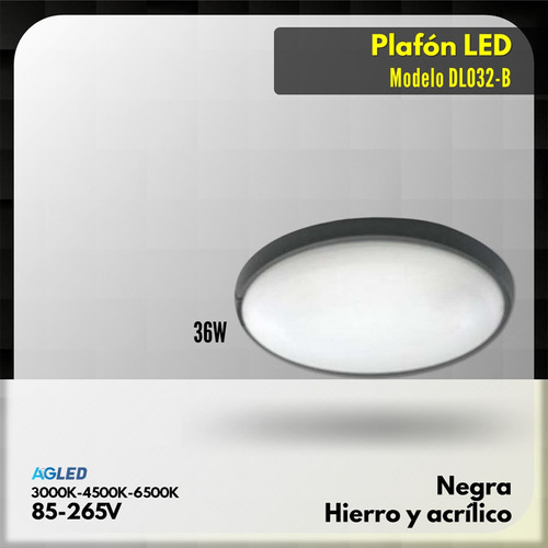 Plafon Led 36w Neg 3k-4k-6k 85-265v Hi-acril Dl032-b