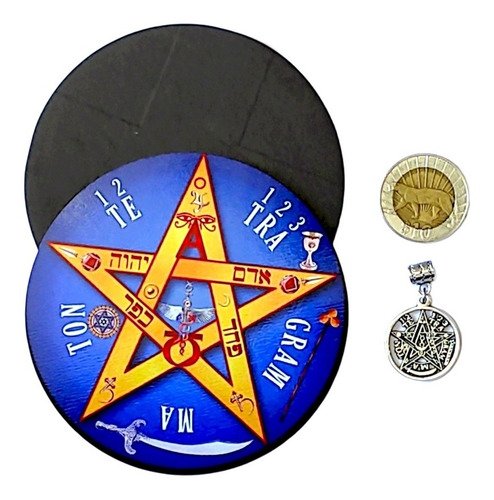 Set Protección Tetragramaton Medalla Y Simbolo 10cm Mdf Casa