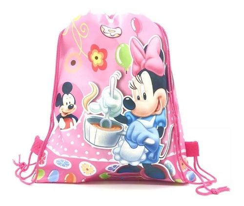 Bolsa Con Cordón Tipo Mochila Infantil Plastillera Minnie 