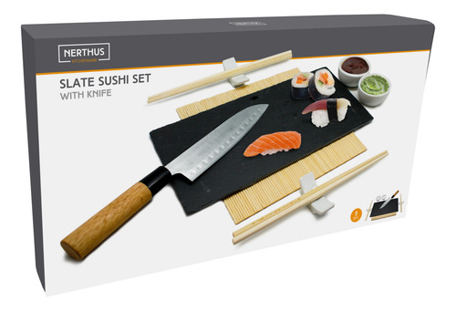 Set De Sushi Con Cuchillo, Pizarra Y Accesorios Nerthus Negro