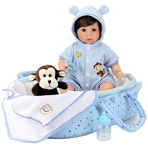 Bebe Real  Reborn Niño Recien Nacido Con Cuna 45 Cm 8 Pcs