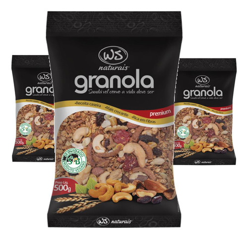 Kit 3 Unidades Granola Premium Ws Naturais 500g