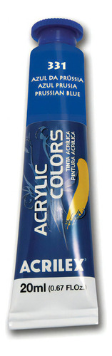 Tinta Acrílica Acrilex 20ml - Acrylic Colors - Tela E Outros Cor 331 - Azul Da Prússia