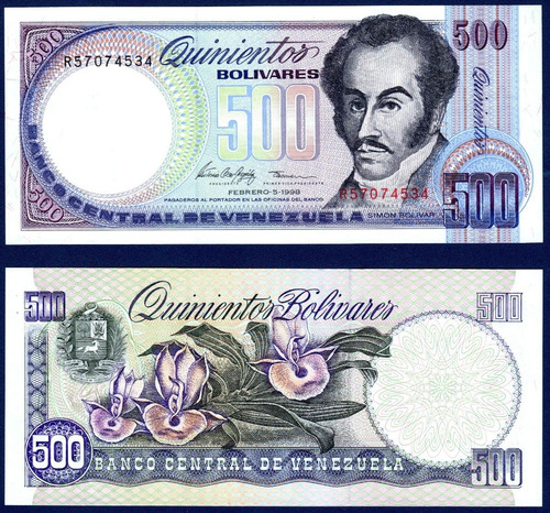 Billete De 500 Bolívares R8 Febrero 5 1998 Bolívar Orquídea