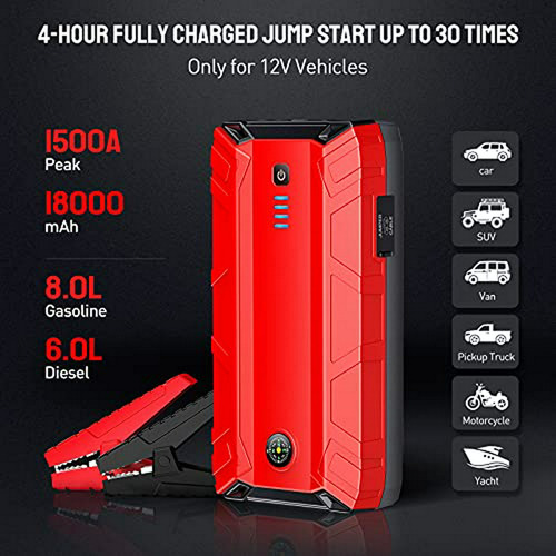 Arrancador De Coche Portátil 1500a 18000mah Con Carga Rápida