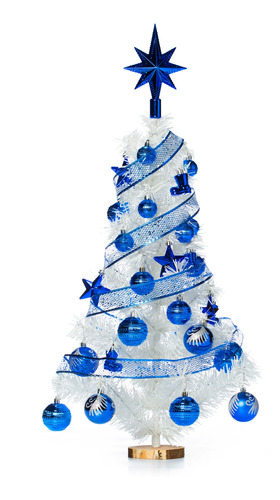 Arbolito De Navidad Blanco 80cm Con Adornos 30 Piezas Azul