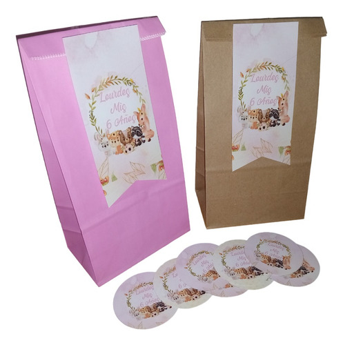 Cotillon Personalizado Animalitos Bosque Nena Bolsitas X 20