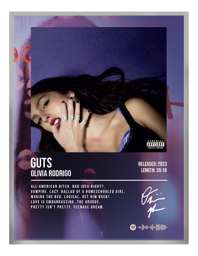 Poster Olivia Rodrigo Guts Album Music Firma 120x80