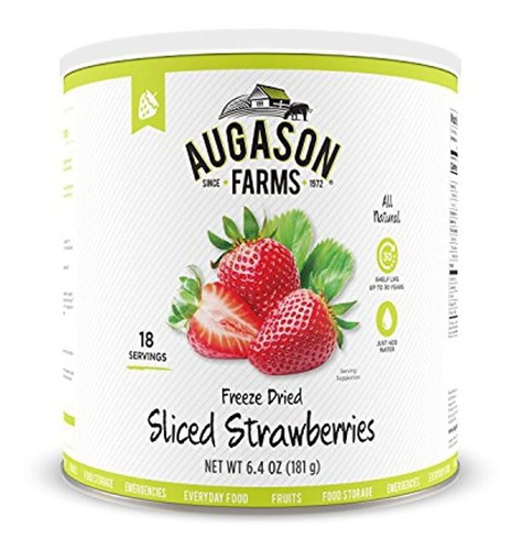 Augason Farms Fresas Congeladas Secas Cortadas 6.4 Oz Lata