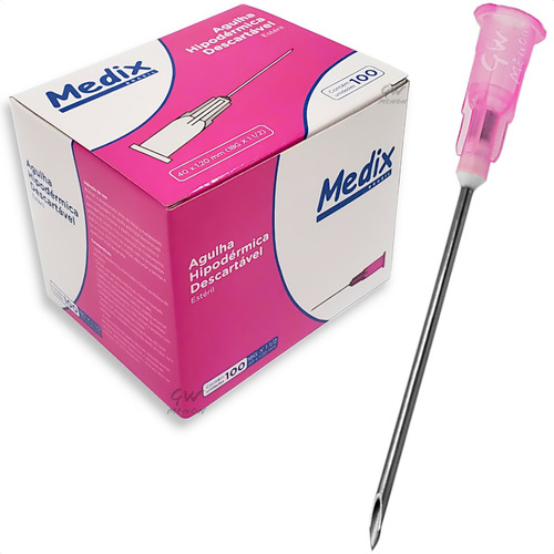 Caixa 100 Agulha Hipodermica Rosa 18g 40x12 Mm Seringa Luer Capacidade Em Volume 1 Ml