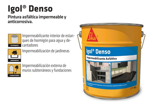 Imagen 2 de 8 de Igol Denso Impermeabilizante Asfáltico Negro 16 Lt