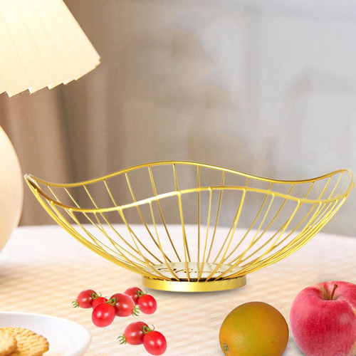 Gold Wire Fruit Basket Container Gold 27x9cm