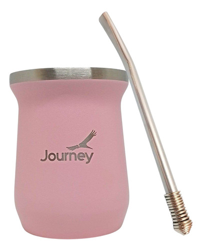 Mate Termico De Acero Inoxidable Bi Capa Rosa Con Bombilla Matt