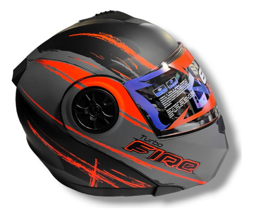 Casco Edge Turbo Abatible Negro Mate Con Naranja Talla M 