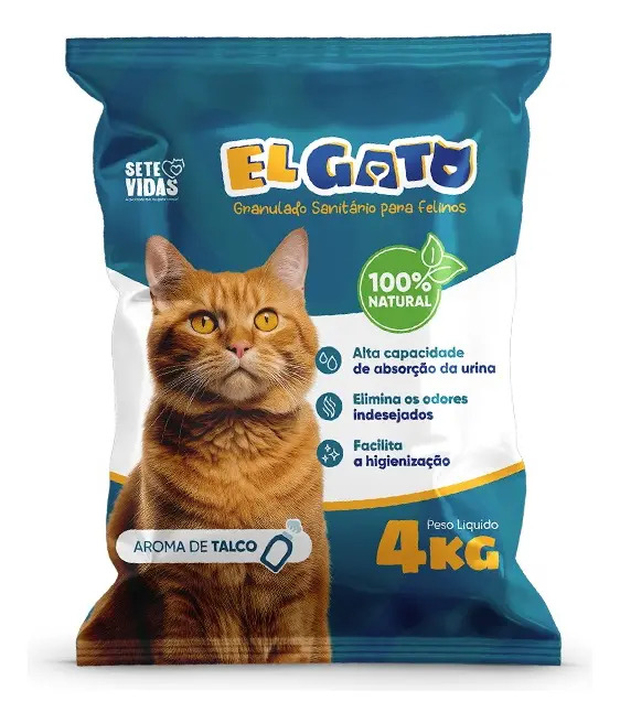 Areia Gato Sanitária Granulado 100% Natural Aroma Talco 4kg