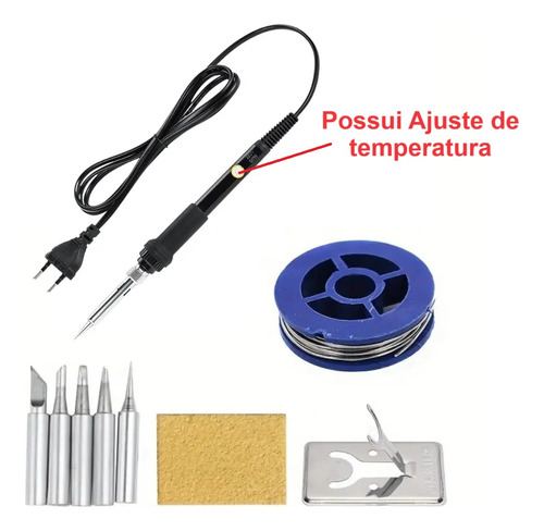 Ferro De Solda Ajustavel 60w C/ 6 Pontas Regula Temperatura 220V