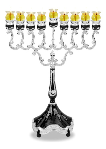 Menorá/candelabro Ner Mitzvah Plateado Y Negro