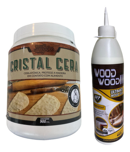 Cera Wood Wood Cristal Madeira 900ml + Cola Wood 497 G