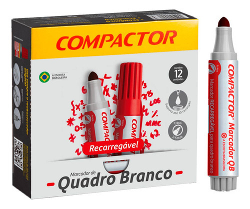 Pincel Marcador Quadro Branco Compactor Caixa C/12 Un Cor Vermelho