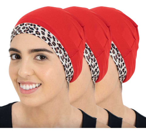 Kit de 3 gorras Nero con barra estampada para cabello antiencrespamiento de color rojo