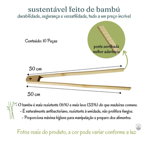 Kit Pegador De Fritura Bambu 30 Cm Combo 10 Unidades Atacado