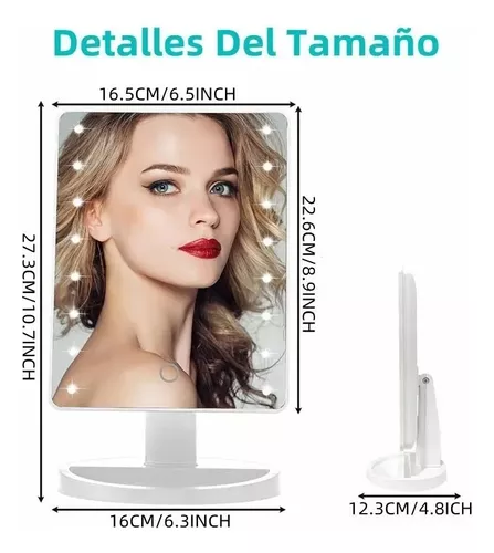 Espejo para maquillaje con luz led touch rotación 180