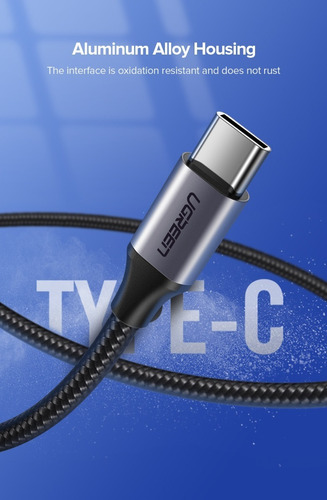 Ugreen Mini Cable Usb Tipo C 25 Cms Carga Rápida Uso Rudo Color Negro